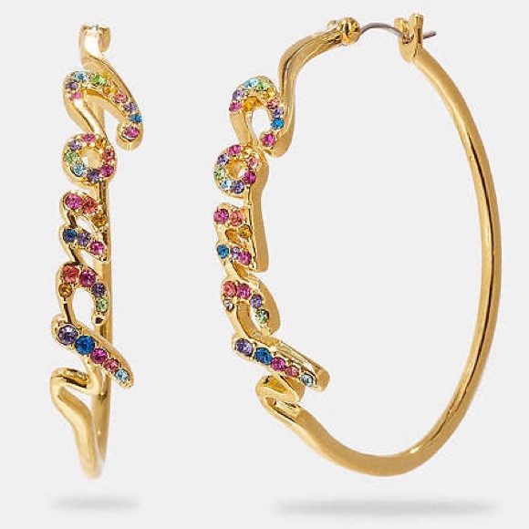 NWT COACH Signature Script Hoop Earrings - Picture 3 of 7